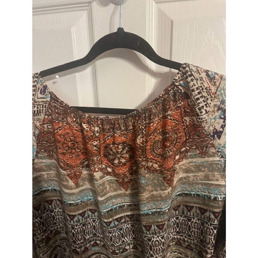 Ali Miles Boho Printed Fringe-Hem Peasant Top in Multicolor 1x - Picture 8 of 9